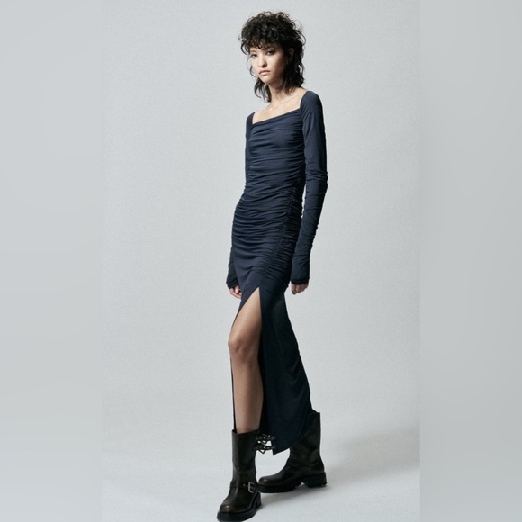 NWT ZARA FITTED DRESS WITH RUCHING - Picture 2 of 6